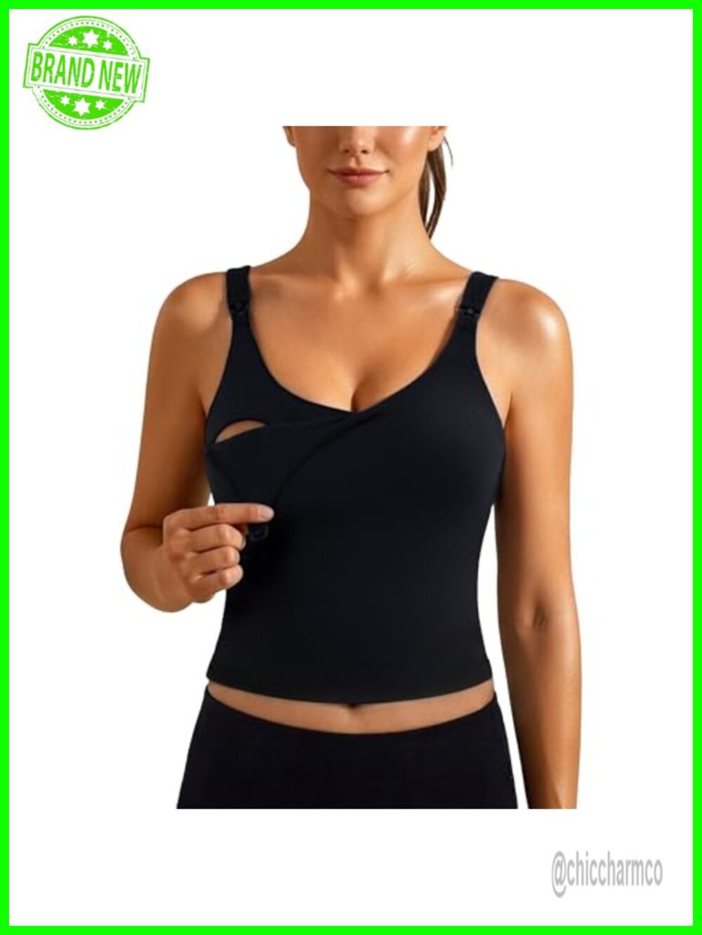 Nursing Sports Tank Top with Built-In Bra, Crop Pull-Down Breastfeeding Active